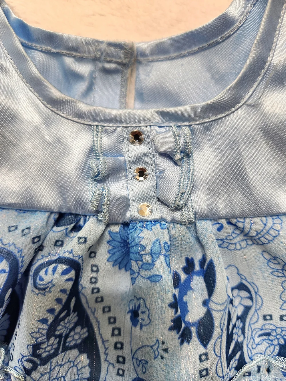 Build-A-Bear Vintage 2010 Light Blue Paisley Satin Doll Dress Y2K Aesthetic